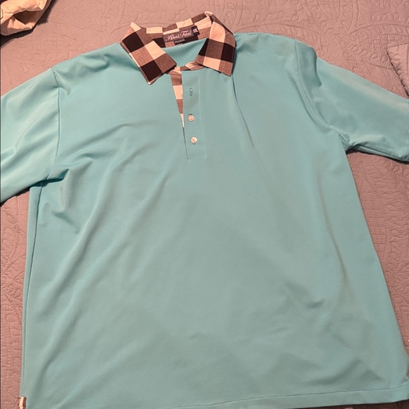 Men's Blue Polo Shirt with Checkered Collar - Picture 1 of 5